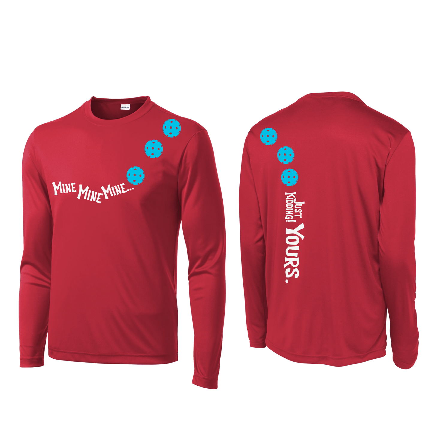 Mine JK Yours (Pickleballs Cyan Green Orange) | Men's Long Sleeve Athletic Shirt | 100% Polyester