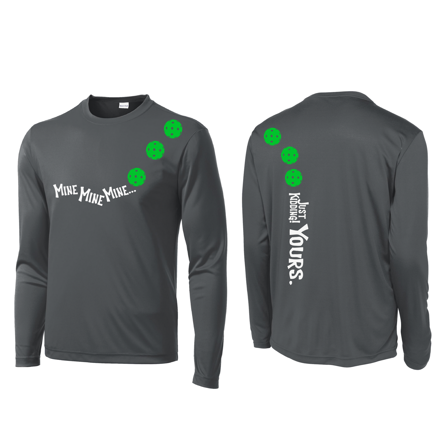 Mine JK Yours (Pickleballs Cyan Green Orange) | Men's Long Sleeve Athletic Shirt | 100% Polyester