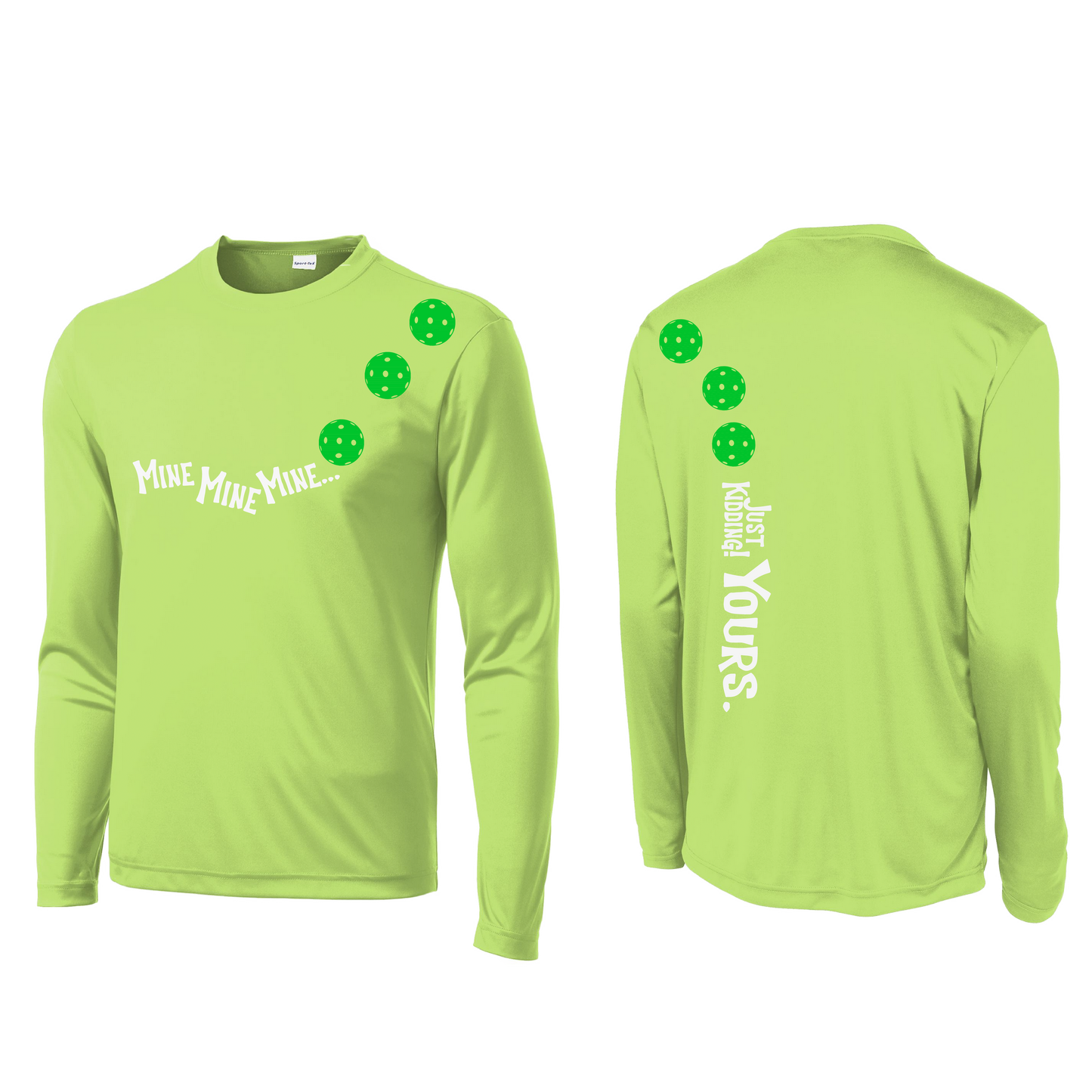 Mine JK Yours (Pickleballs Cyan Green Orange) | Men's Long Sleeve Athletic Shirt | 100% Polyester