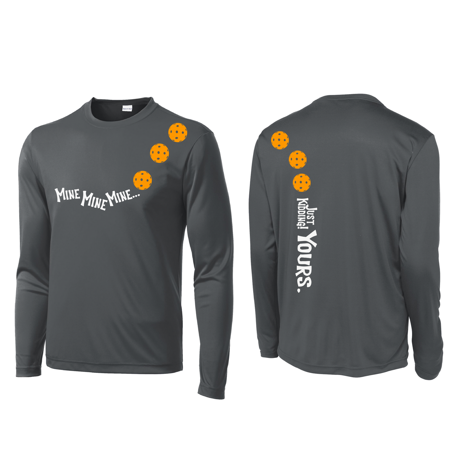 Mine JK Yours (Pickleballs Cyan Green Orange) | Men's Long Sleeve Athletic Shirt | 100% Polyester