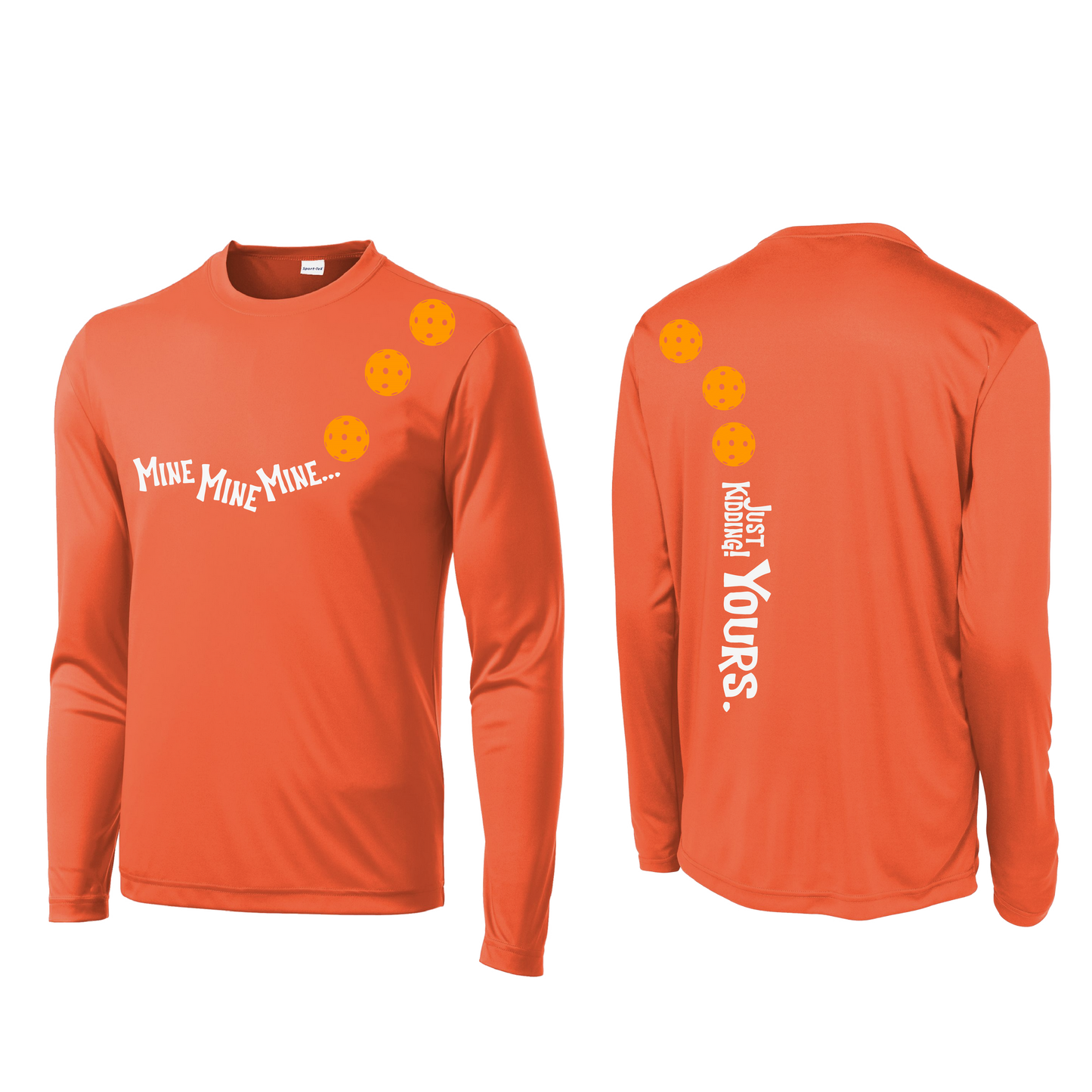 Mine JK Yours (Pickleballs Cyan Green Orange) | Men's Long Sleeve Athletic Shirt | 100% Polyester