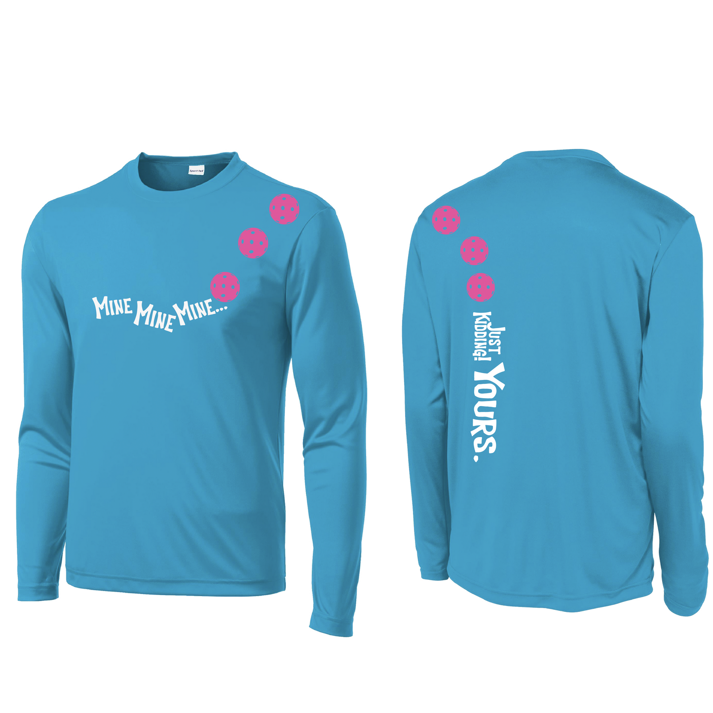 Mine JK Yours (Pickleballs Pink Purple Rainbow) | Men's Long Sleeve Athletic Shirt | 100% Polyester