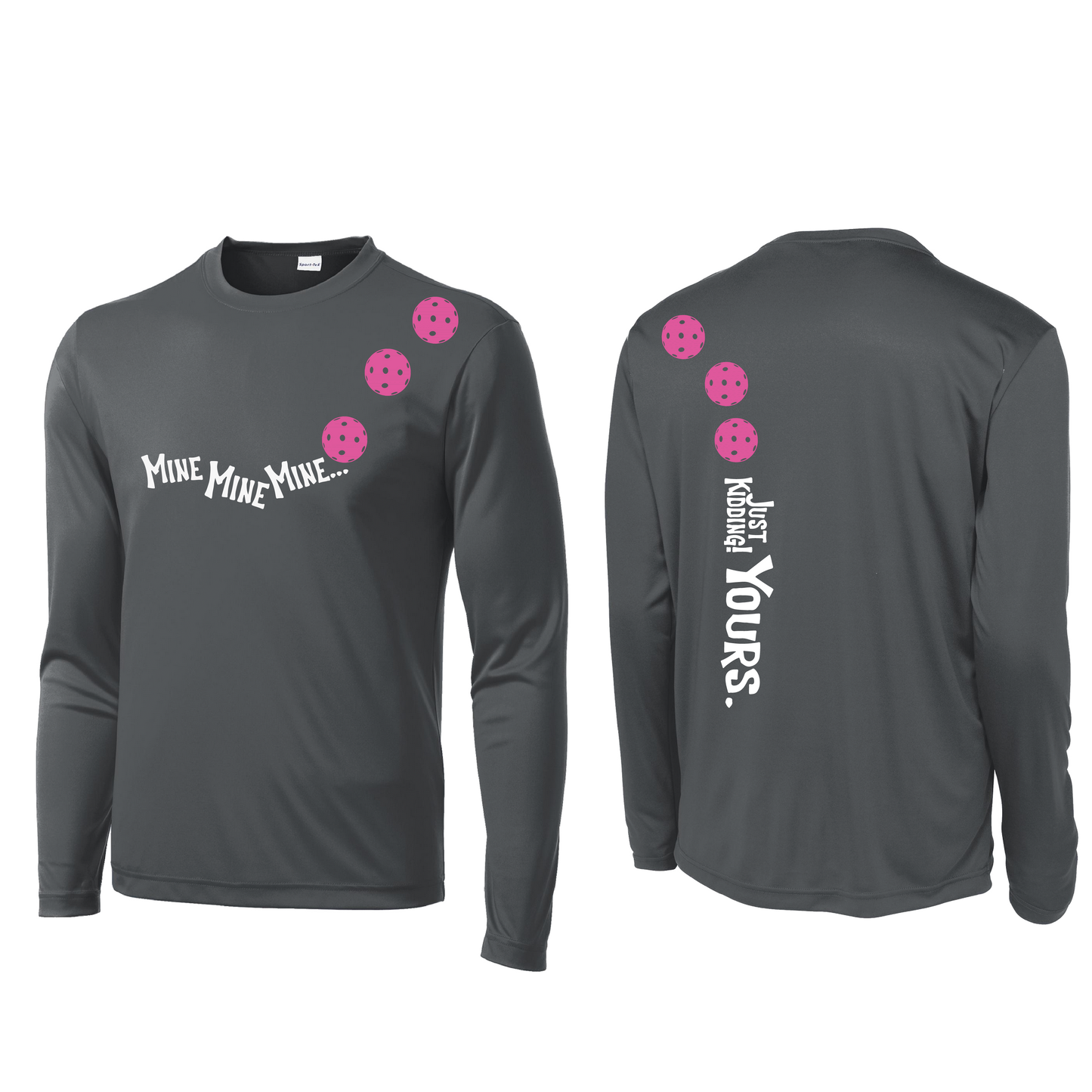 Mine JK Yours (Pickleballs Pink Purple Rainbow) | Men's Long Sleeve Athletic Shirt | 100% Polyester