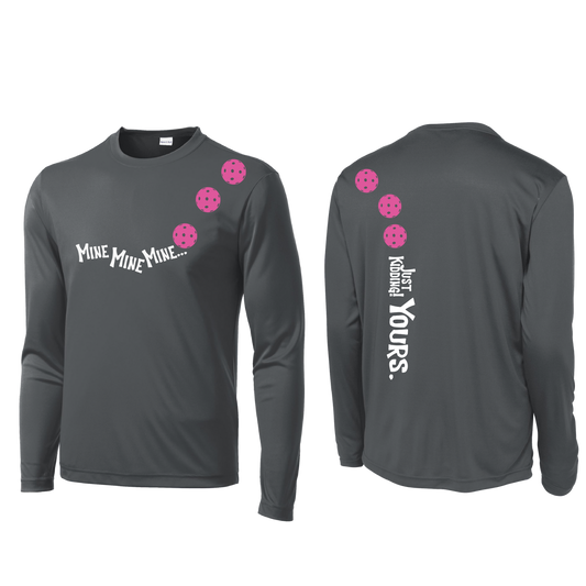 Mine JK Yours (Pickleballs Pink Purple Rainbow) | Men's Long Sleeve Athletic Shirt | 100% Polyester