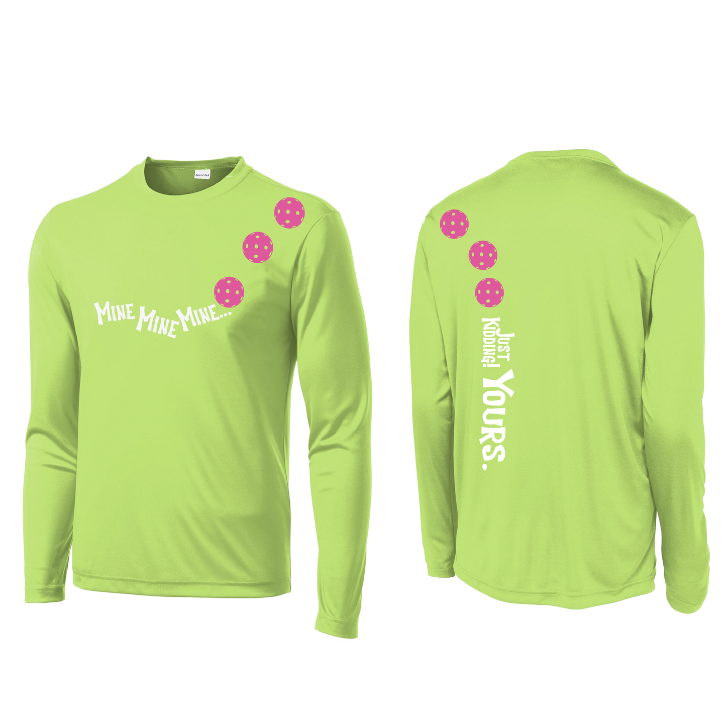 Mine JK Yours (Pickleballs Pink Purple Rainbow) | Men's Long Sleeve Athletic Shirt | 100% Polyester