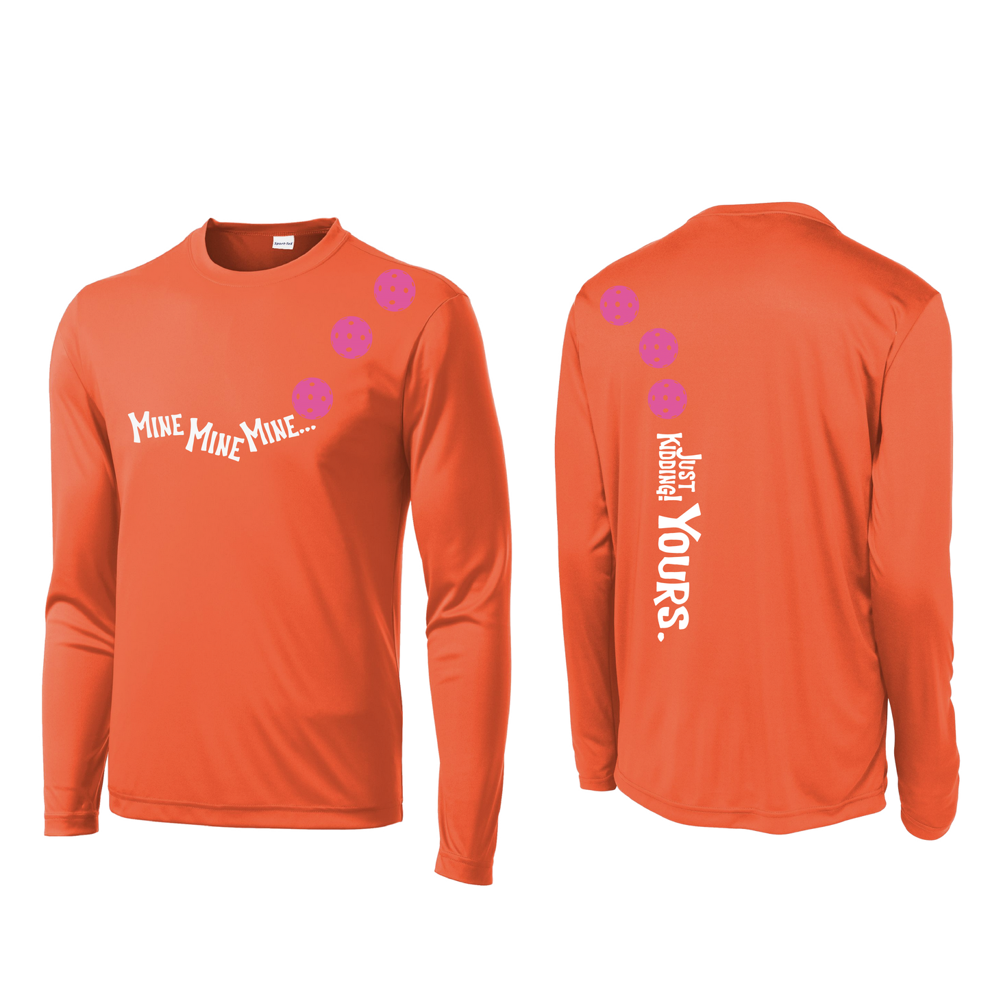 Mine JK Yours (Pickleballs Pink Purple Rainbow) | Men's Long Sleeve Athletic Shirt | 100% Polyester