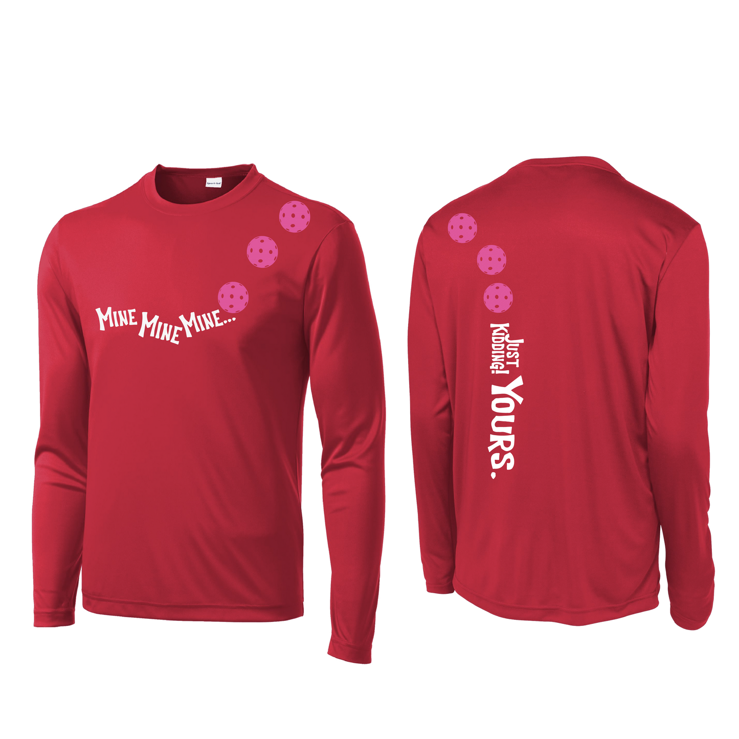 Mine JK Yours (Pickleballs Pink Purple Rainbow) | Men's Long Sleeve Athletic Shirt | 100% Polyester