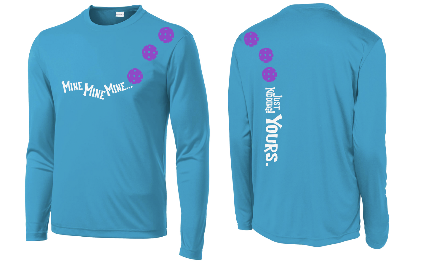 Mine JK Yours (Pickleballs Pink Purple Rainbow) | Men's Long Sleeve Athletic Shirt | 100% Polyester