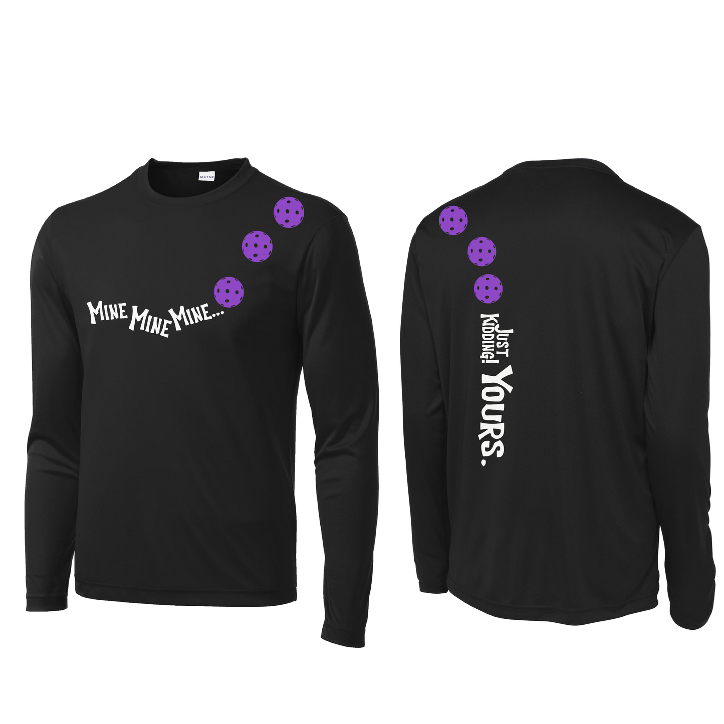 Mine JK Yours (Pickleballs Pink Purple Rainbow) | Men's Long Sleeve Athletic Shirt | 100% Polyester