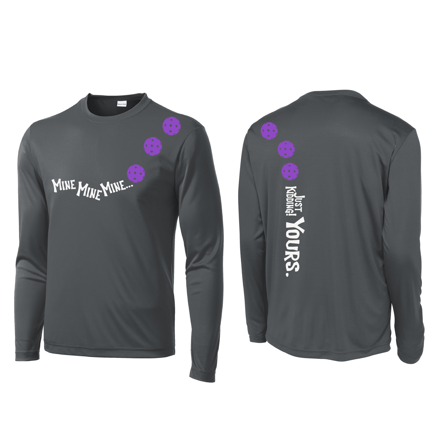 Mine JK Yours (Pickleballs Pink Purple Rainbow) | Men's Long Sleeve Athletic Shirt | 100% Polyester