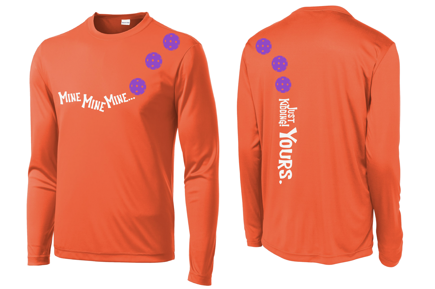 Mine JK Yours (Pickleballs Pink Purple Rainbow) | Men's Long Sleeve Athletic Shirt | 100% Polyester