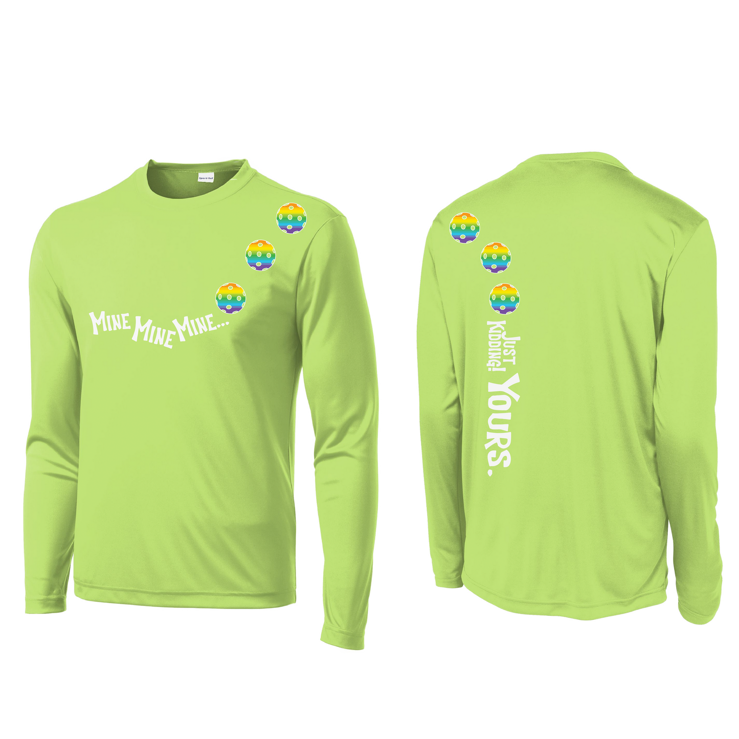 Mine JK Yours (Pickleballs Pink Purple Rainbow) | Men's Long Sleeve Athletic Shirt | 100% Polyester