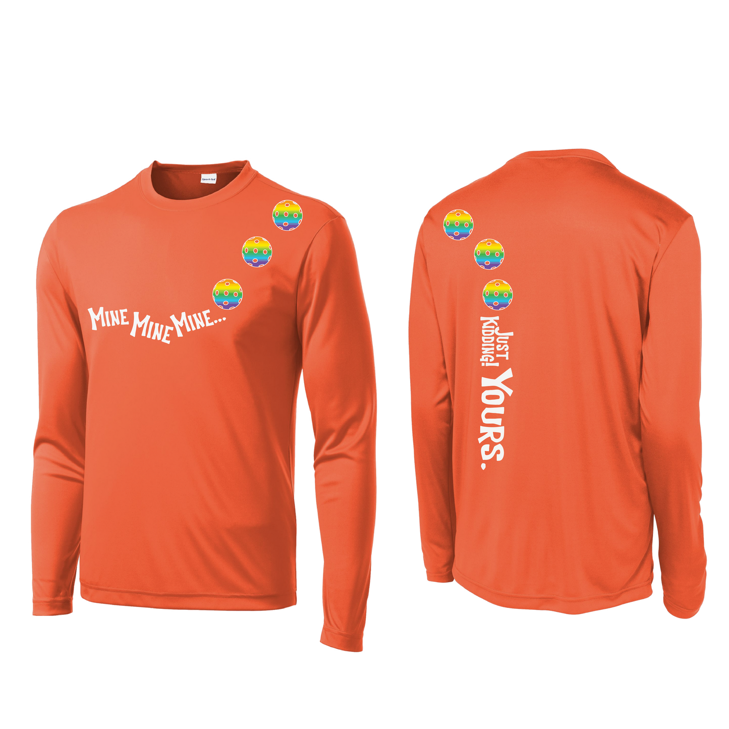 Mine JK Yours (Pickleballs Pink Purple Rainbow) | Men's Long Sleeve Athletic Shirt | 100% Polyester