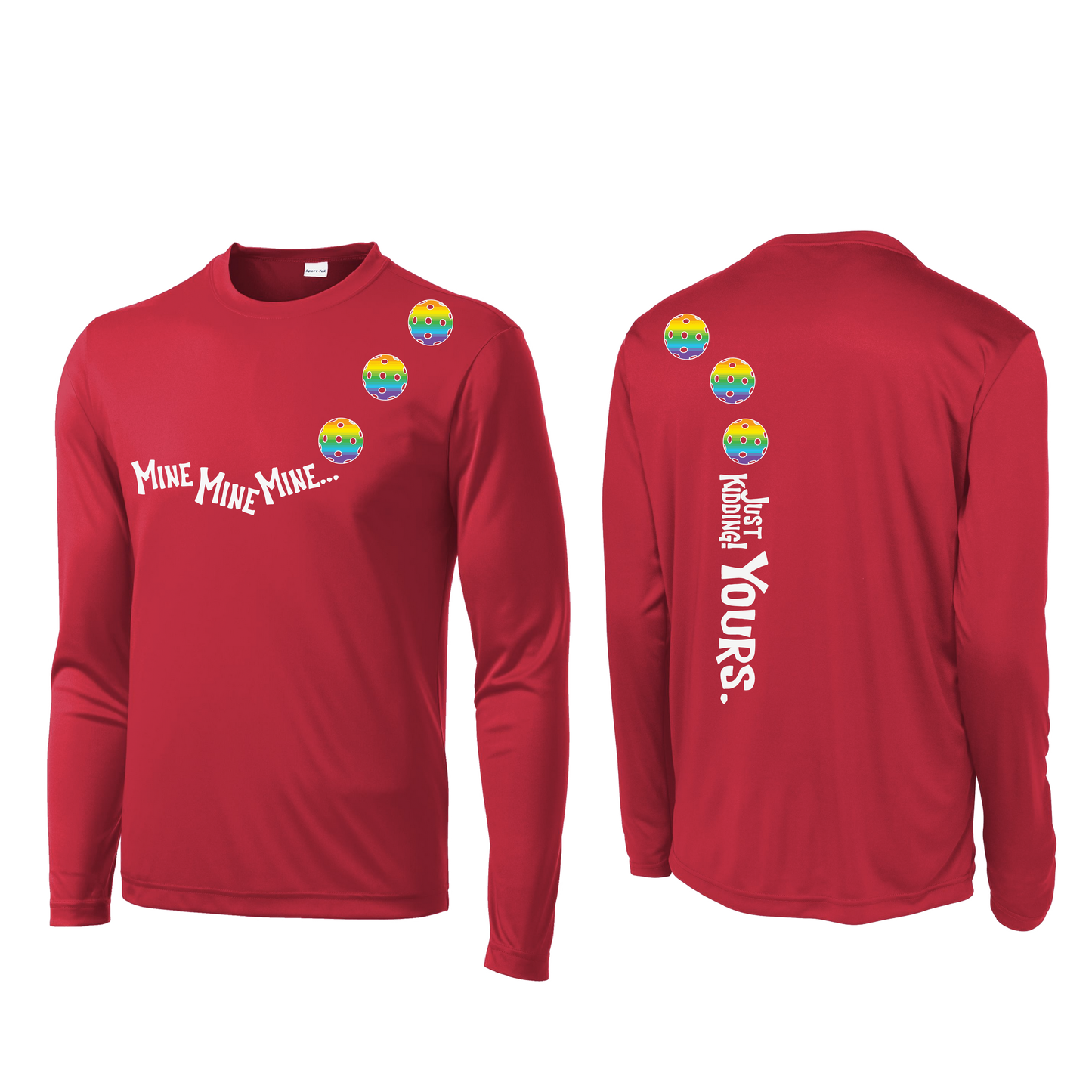 Mine JK Yours (Pickleballs Pink Purple Rainbow) | Men's Long Sleeve Athletic Shirt | 100% Polyester