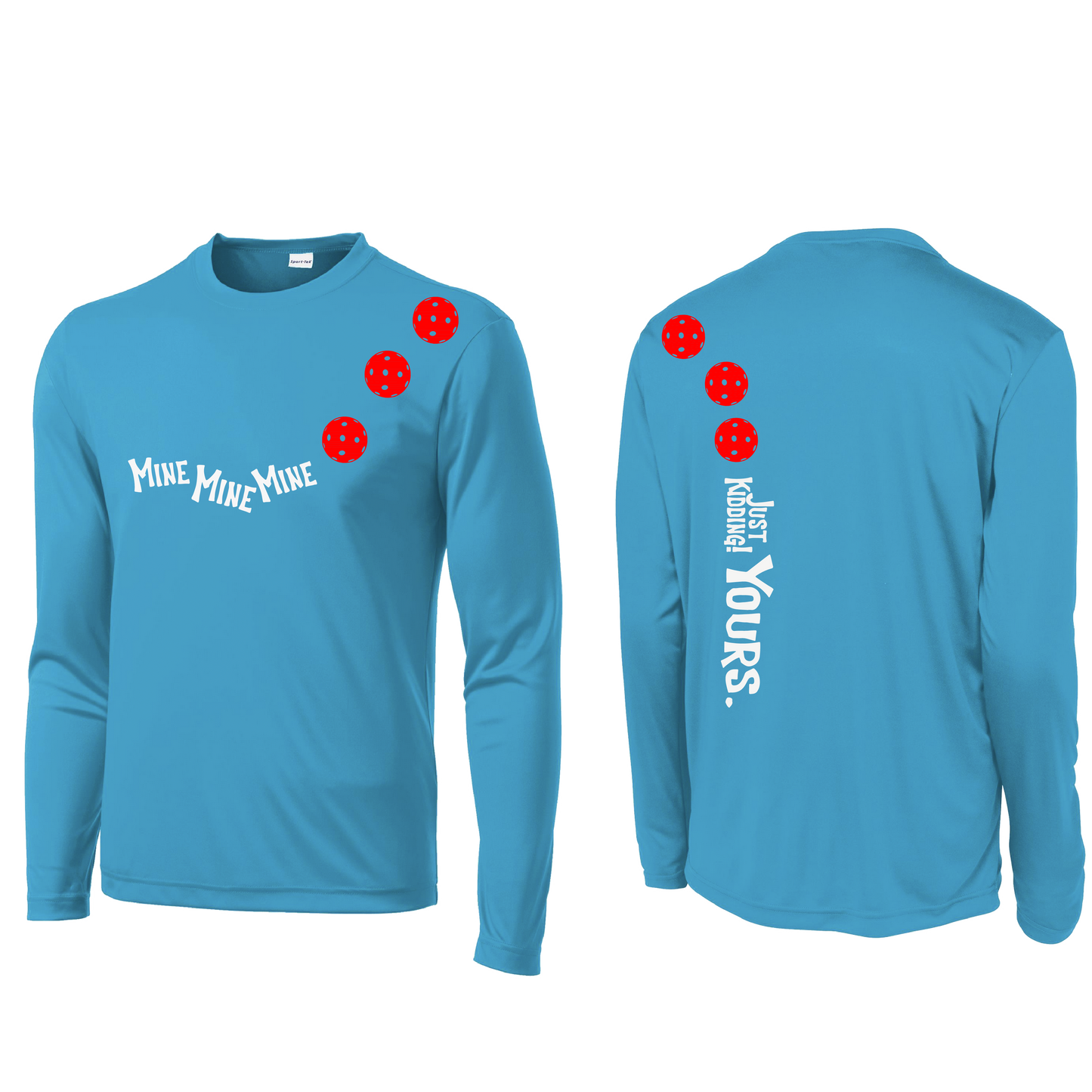 Mine JK Yours (Pickleballs Red White Yellow) | Men's Long Sleeve Athletic Shirt | 100% Polyester