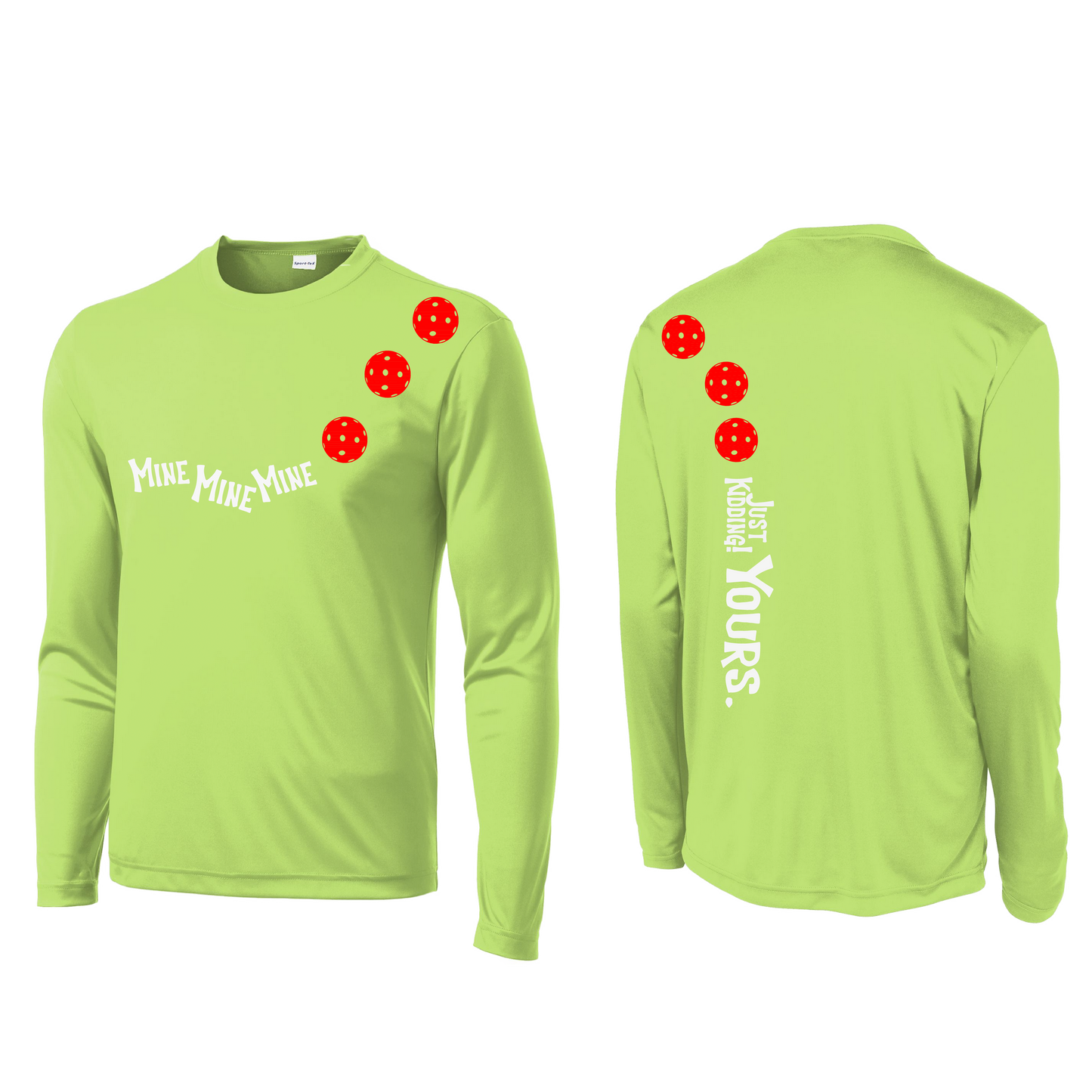 Mine JK Yours (Pickleballs Red White Yellow) | Men's Long Sleeve Athletic Shirt | 100% Polyester