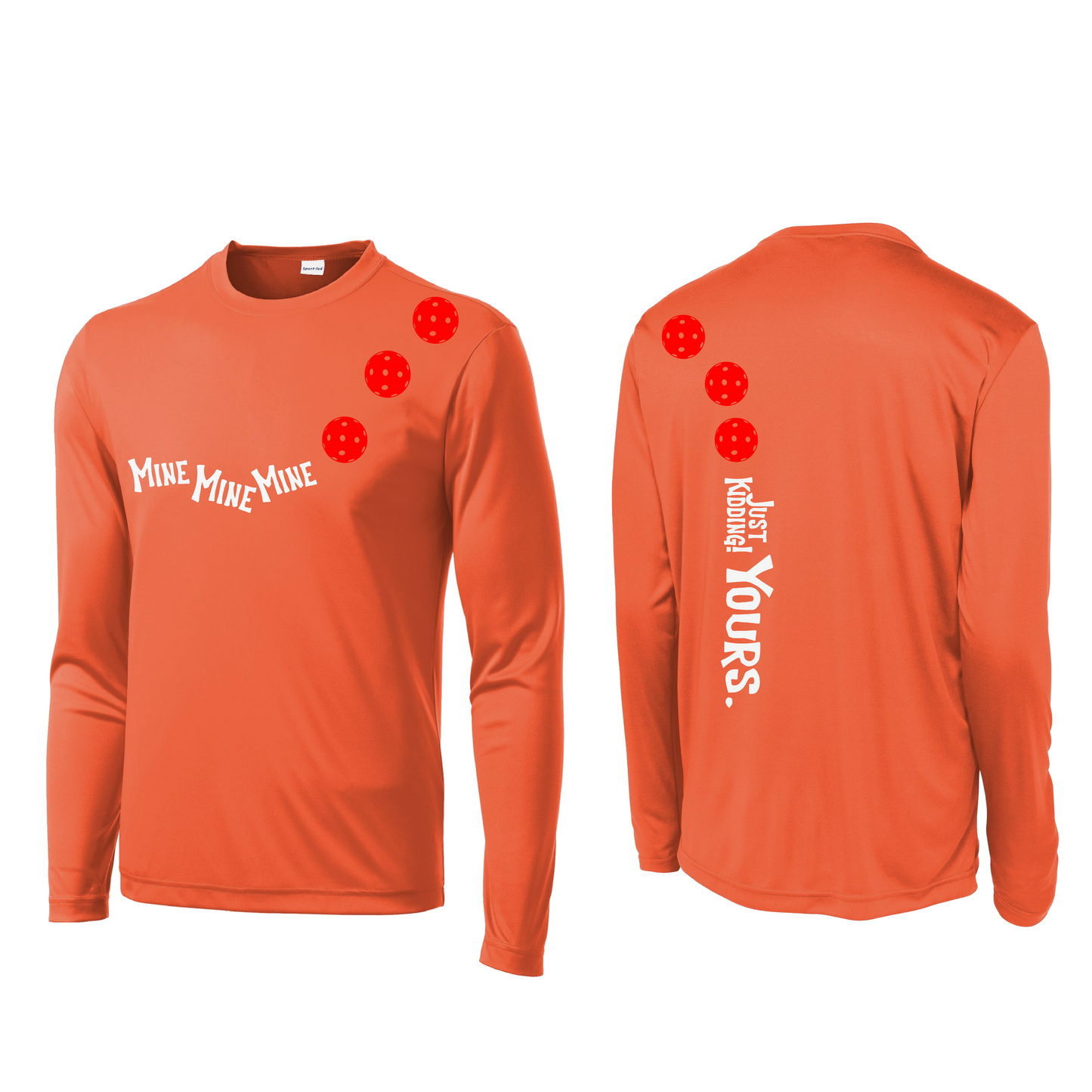 Mine JK Yours (Pickleballs Red White Yellow) | Men's Long Sleeve Athletic Shirt | 100% Polyester