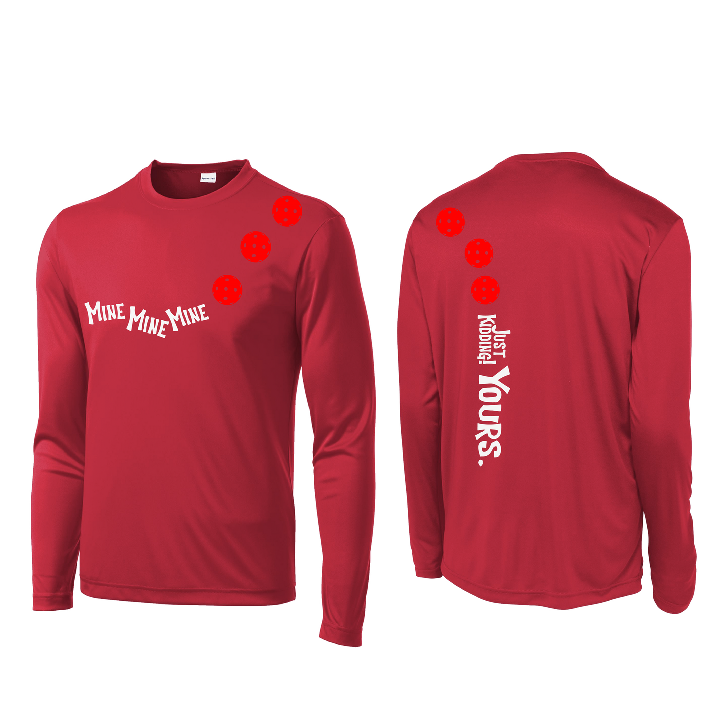 Mine JK Yours (Pickleballs Red White Yellow) | Men's Long Sleeve Athletic Shirt | 100% Polyester