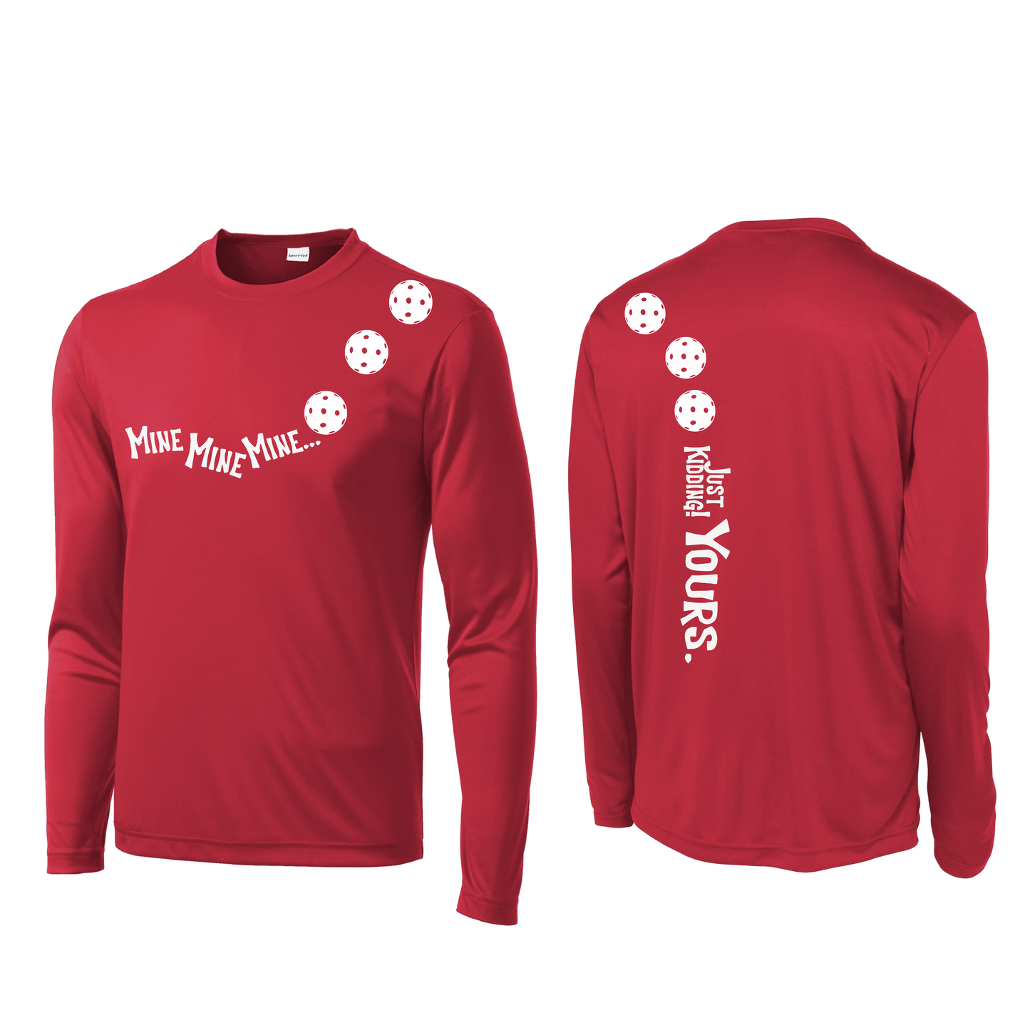 Mine JK Yours (Pickleballs Red White Yellow) | Men's Long Sleeve Athletic Shirt | 100% Polyester