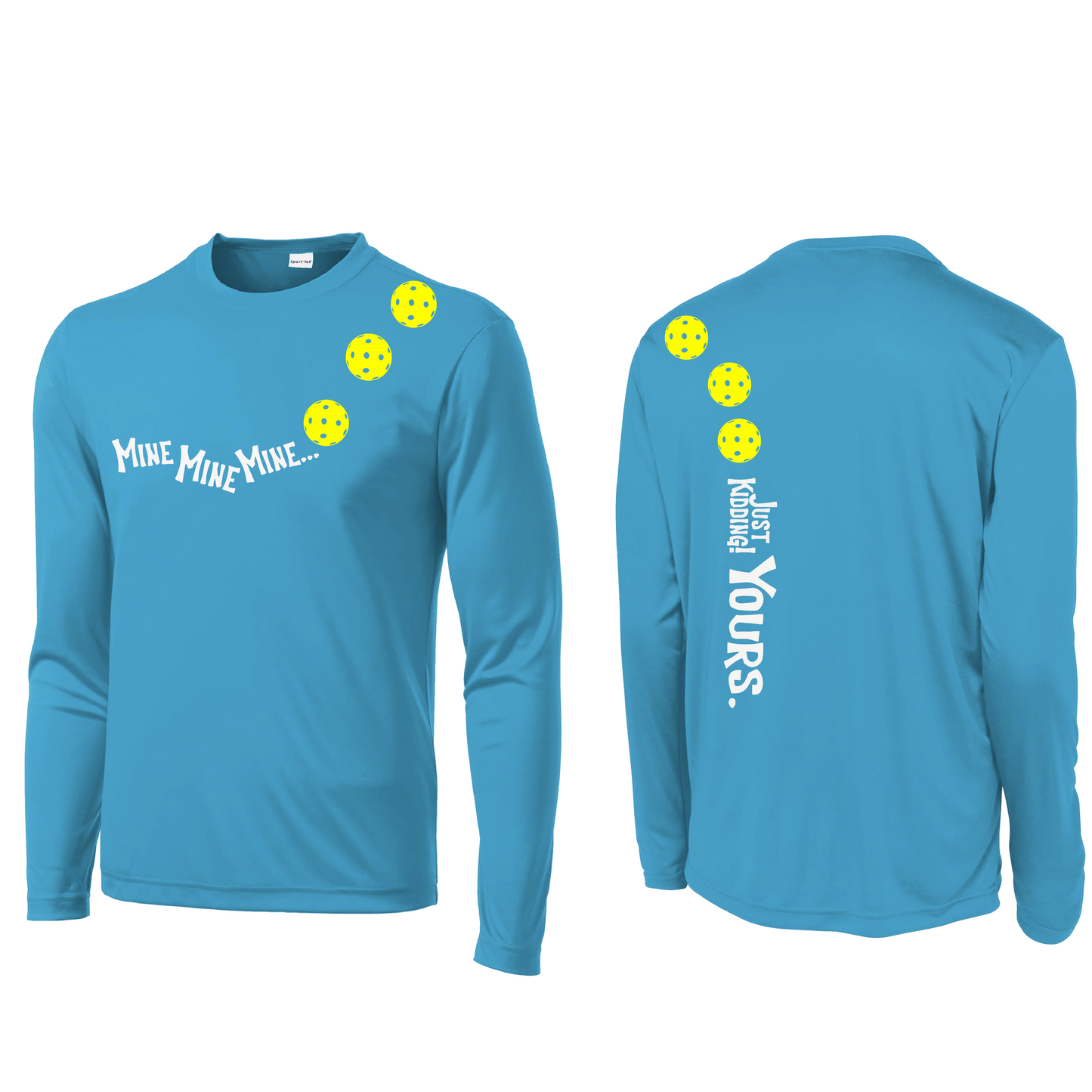 Mine JK Yours (Pickleballs Red White Yellow) | Men's Long Sleeve Athletic Shirt | 100% Polyester