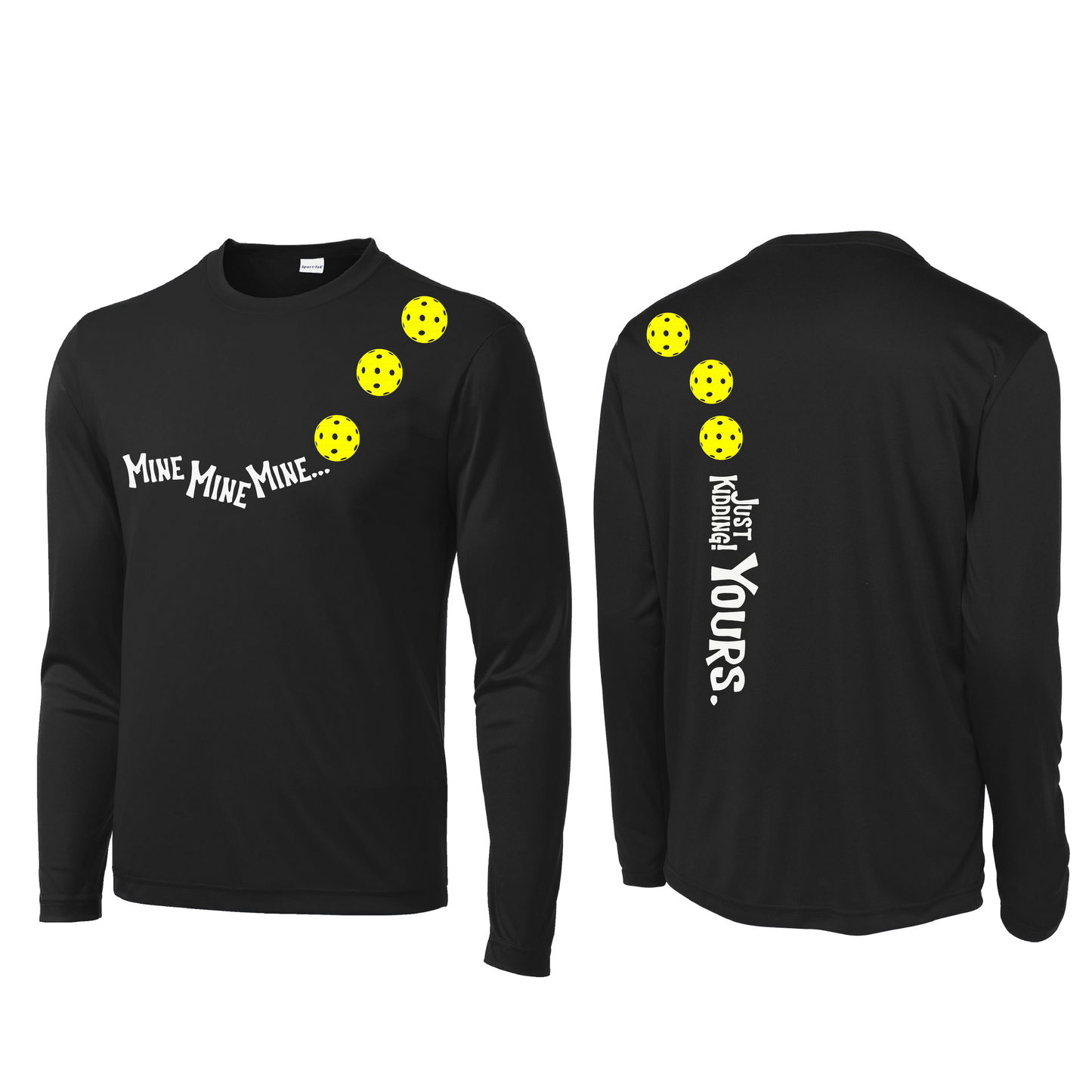 Mine JK Yours (Pickleballs Red White Yellow) | Men's Long Sleeve Athletic Shirt | 100% Polyester