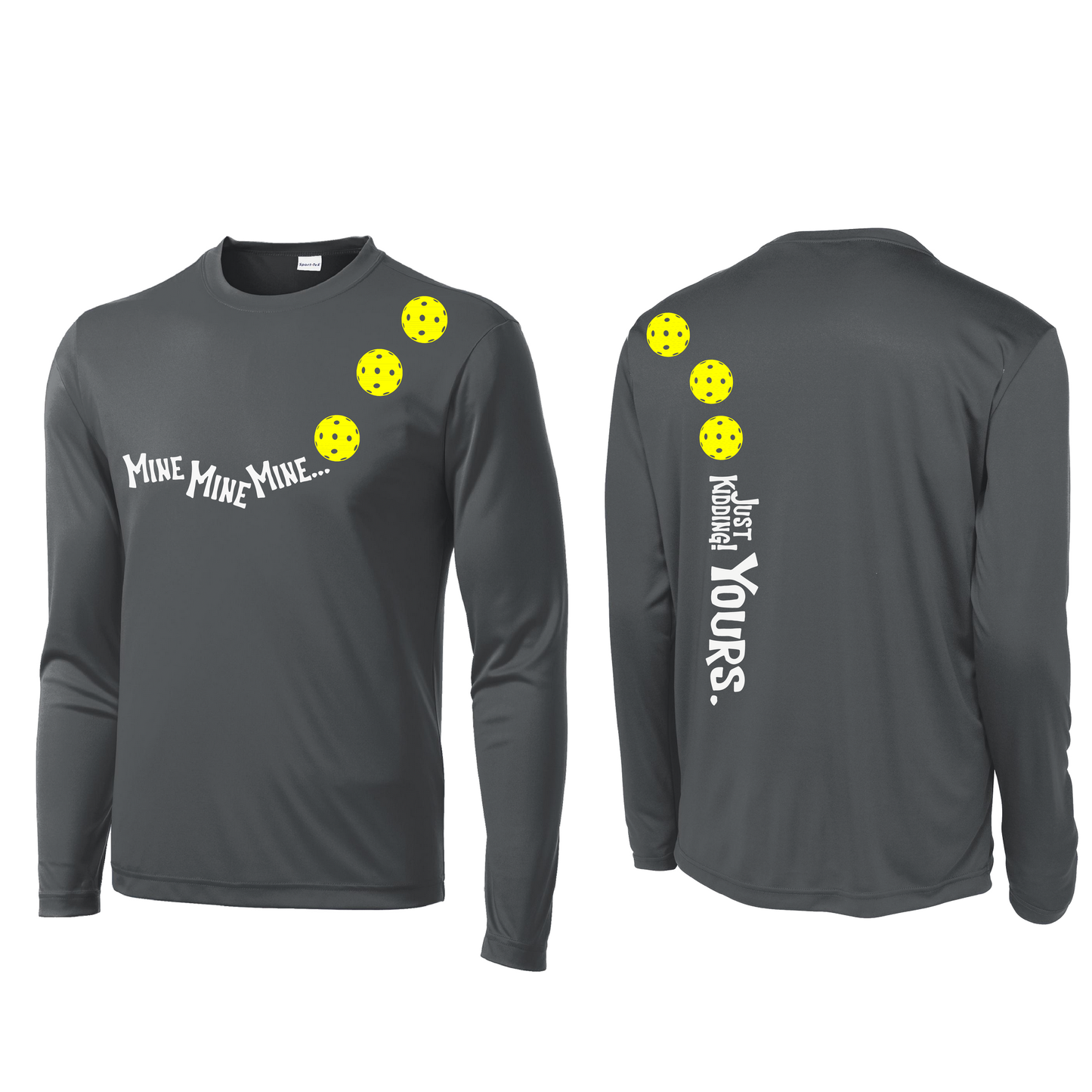 Mine JK Yours (Pickleballs Red White Yellow) | Men's Long Sleeve Athletic Shirt | 100% Polyester