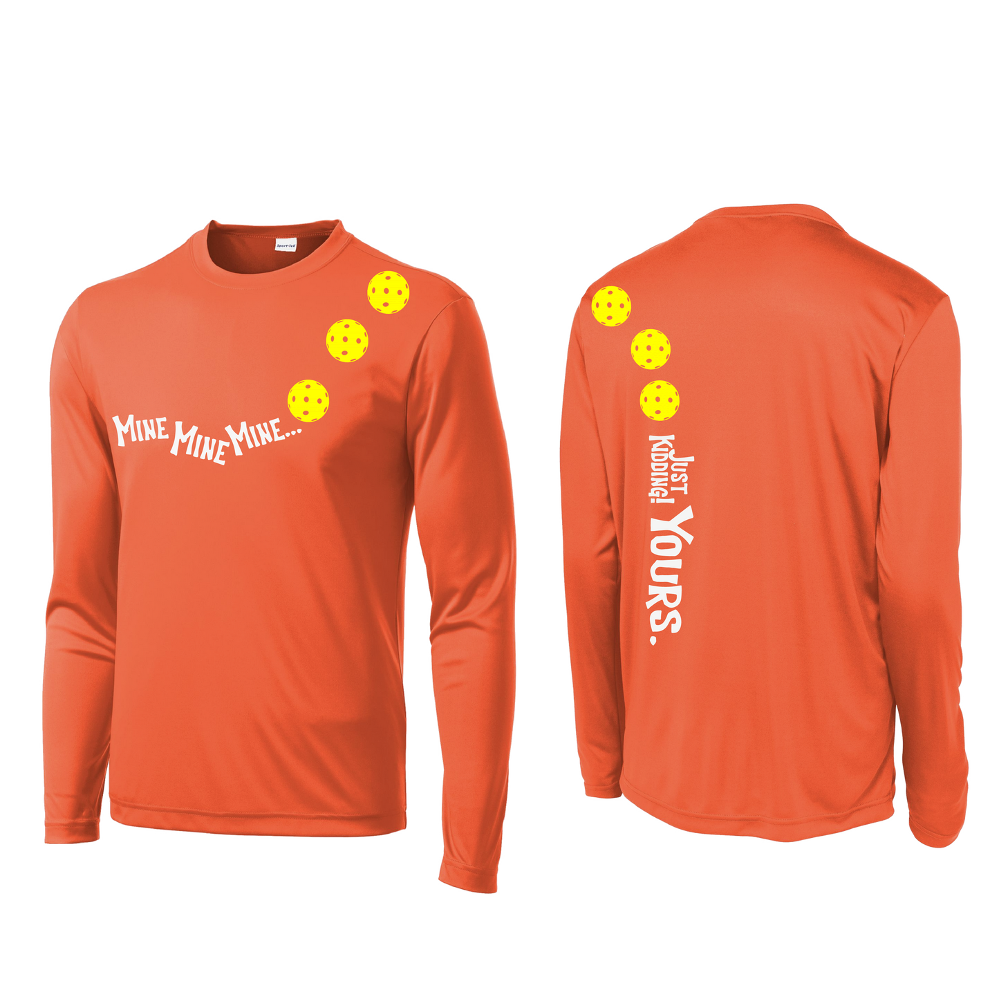 Mine JK Yours (Pickleballs Red White Yellow) | Men's Long Sleeve Athletic Shirt | 100% Polyester