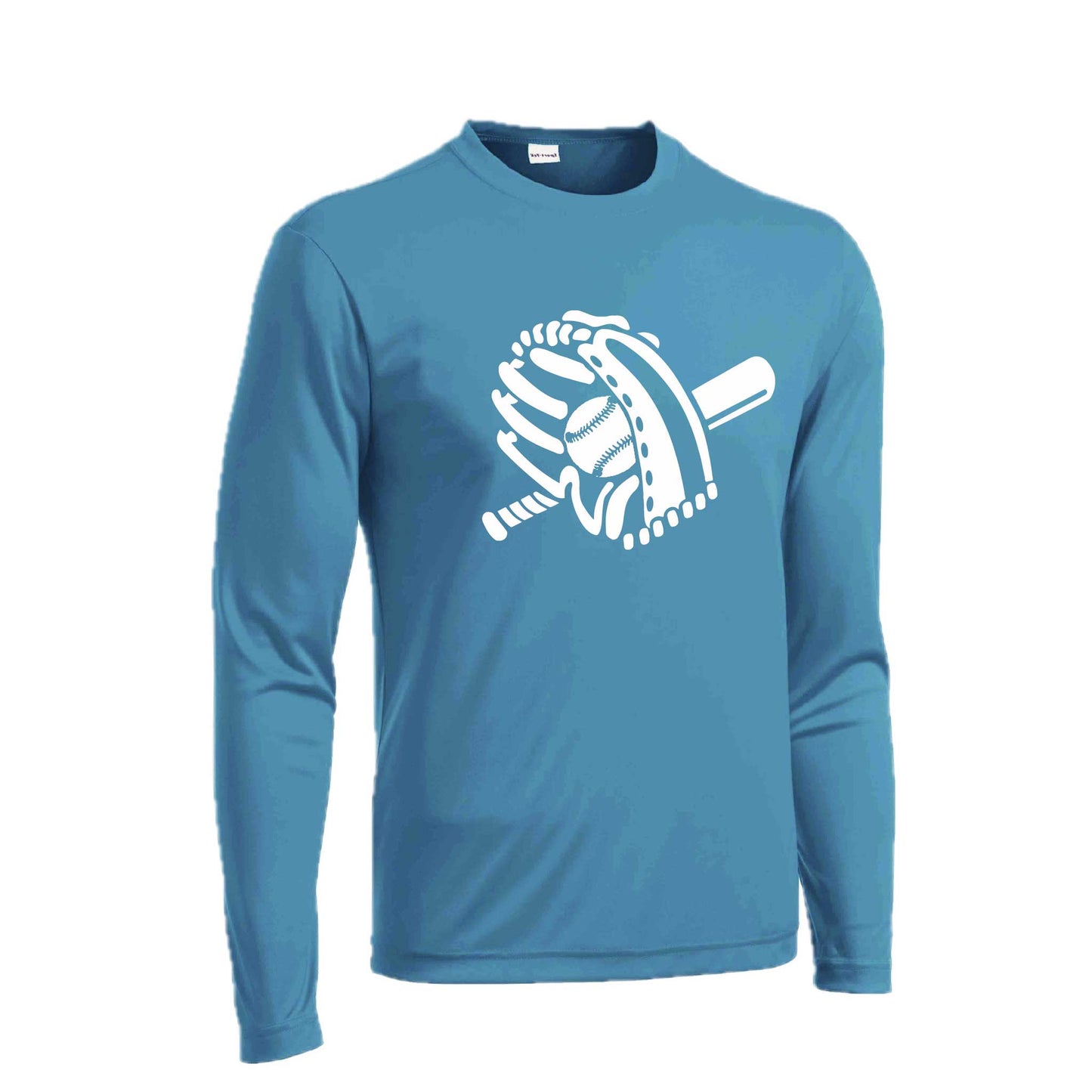 Baseball Mitt & Ball | Men's Long Sleeve Athletic Baseball Performance T-Shirt | 100% Polyester