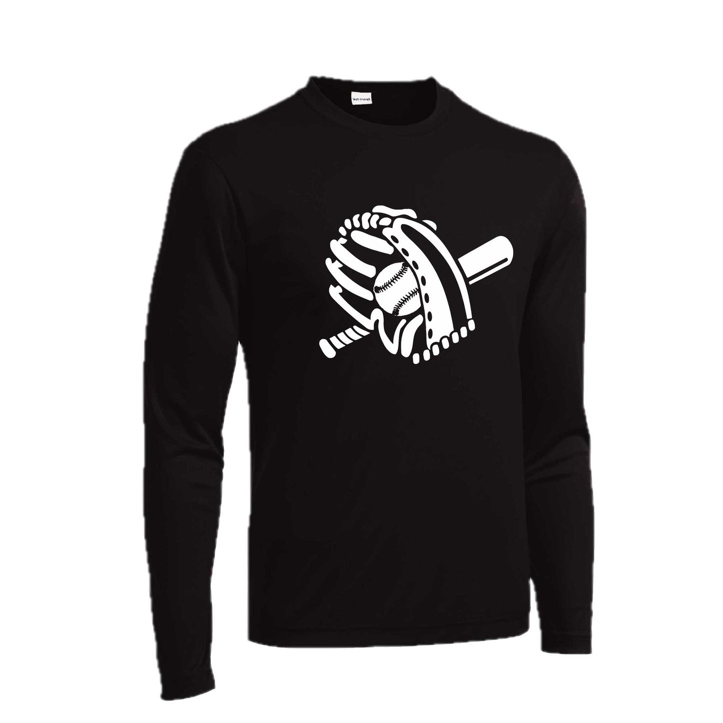 Baseball Mitt & Ball | Men's Long Sleeve Athletic Baseball Performance T-Shirt | 100% Polyester