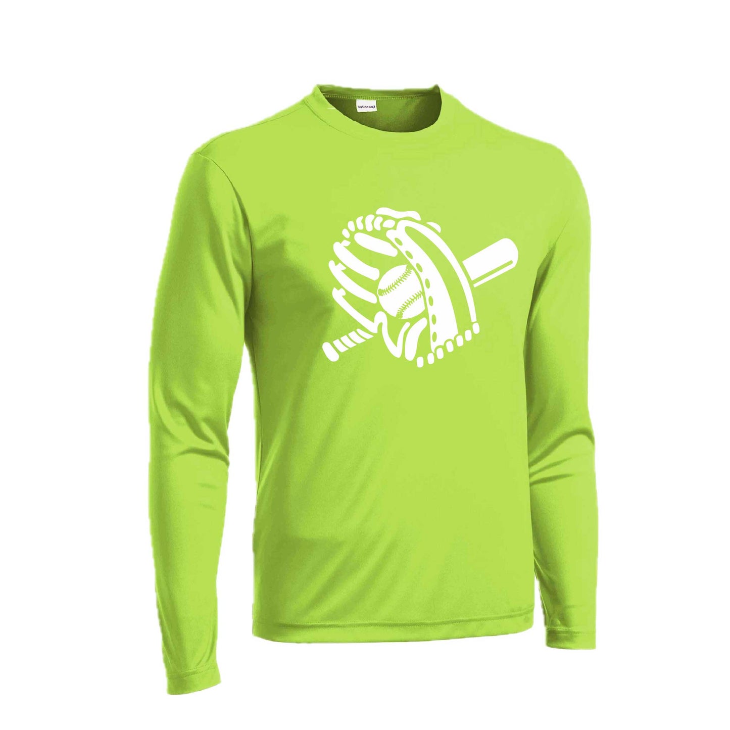 Baseball Mitt & Ball | Men's Long Sleeve Athletic Baseball Performance T-Shirt | 100% Polyester