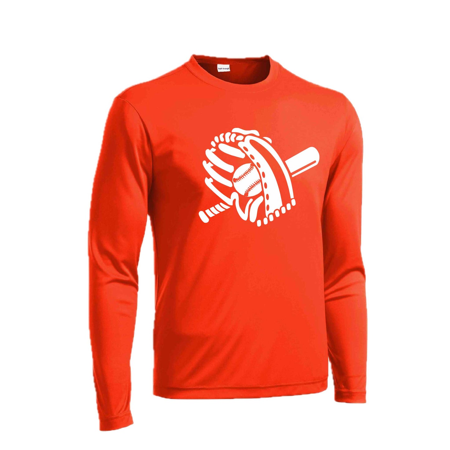 Baseball Mitt & Ball | Men's Long Sleeve Athletic Baseball Performance T-Shirt | 100% Polyester