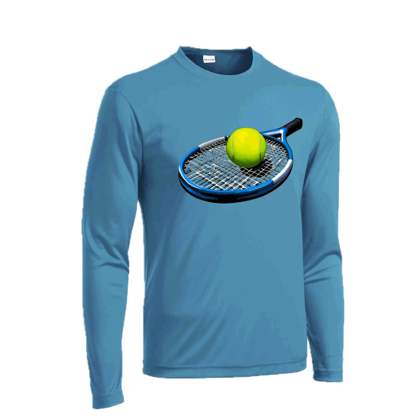 Tennis Racquet and Ball | Men's Long Sleeve Athletic Tennis Performance T-Shirt | 100% Polyester