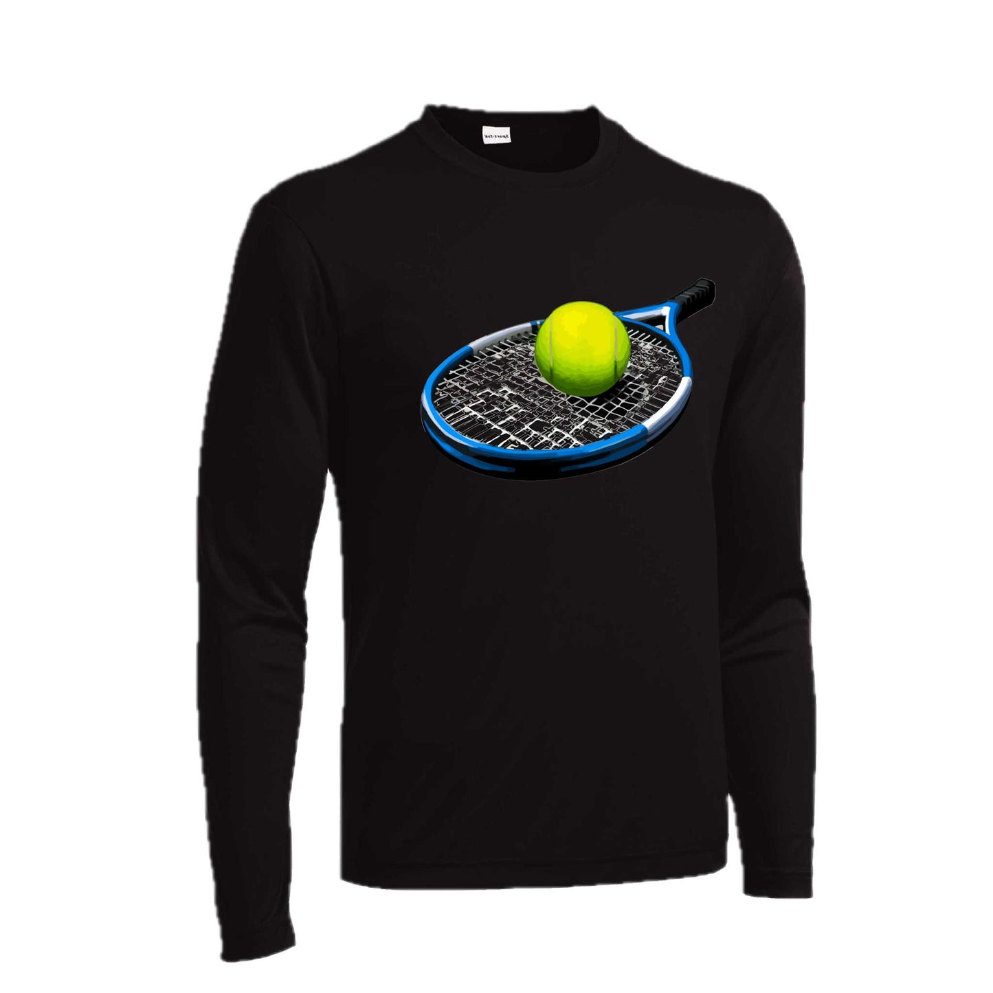 Tennis Racquet and Ball | Men's Long Sleeve Athletic Tennis Performance T-Shirt | 100% Polyester