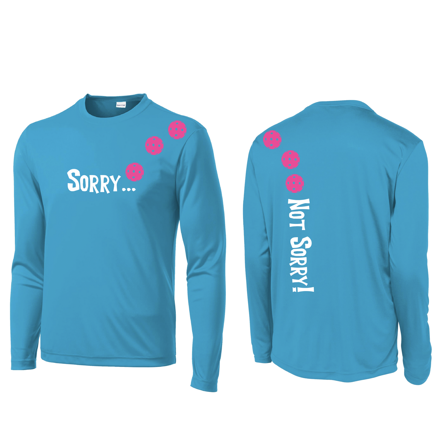 Sorry Not Sorry With Pickleballs (Pink Rainbow Red) Customizable | Men's Long Sleeve Athletic Shirt | 100% Polyester