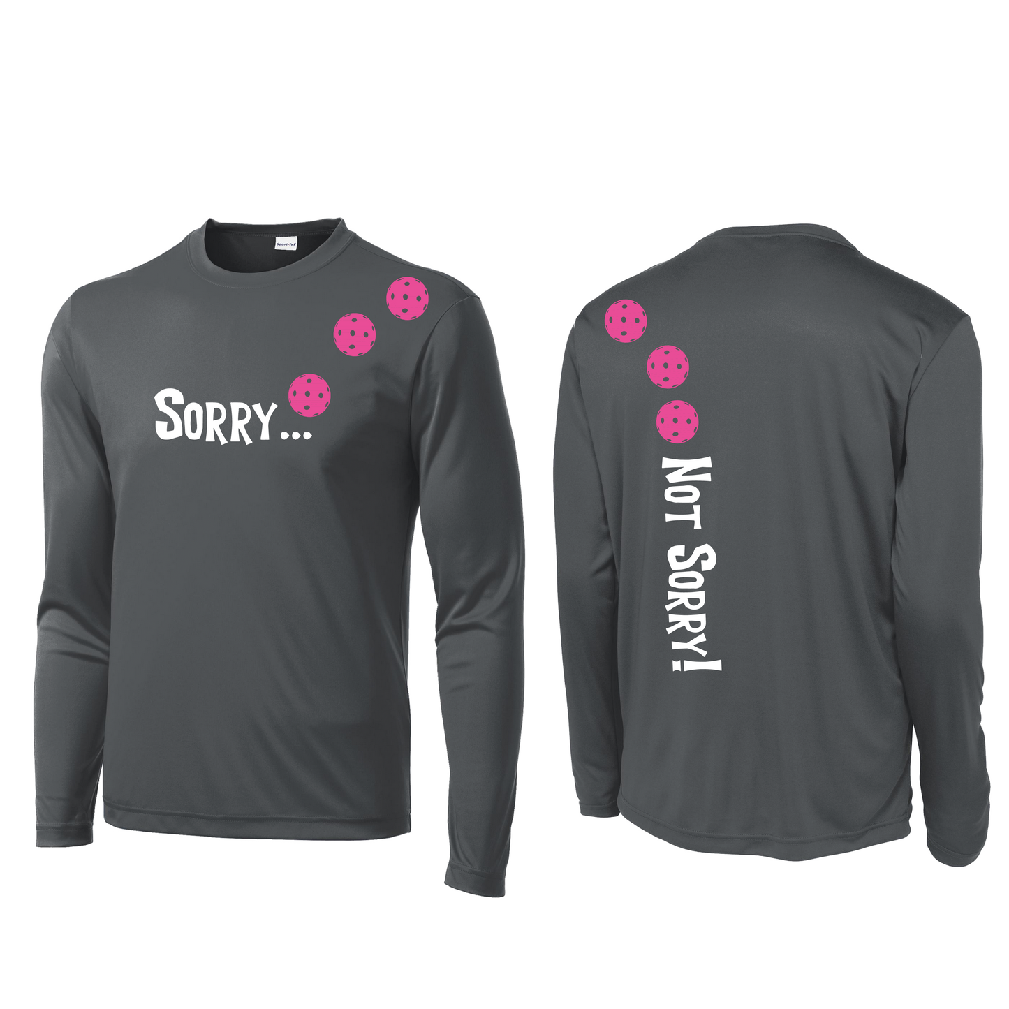 Sorry Not Sorry With Pickleballs (Pink Rainbow Red) Customizable | Men's Long Sleeve Athletic Shirt | 100% Polyester