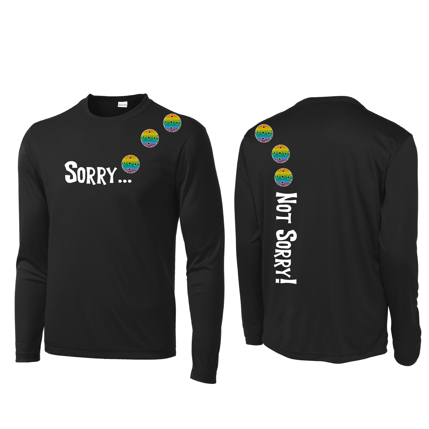 Sorry Not Sorry With Pickleballs (Pink Rainbow Red) Customizable | Men's Long Sleeve Athletic Shirt | 100% Polyester