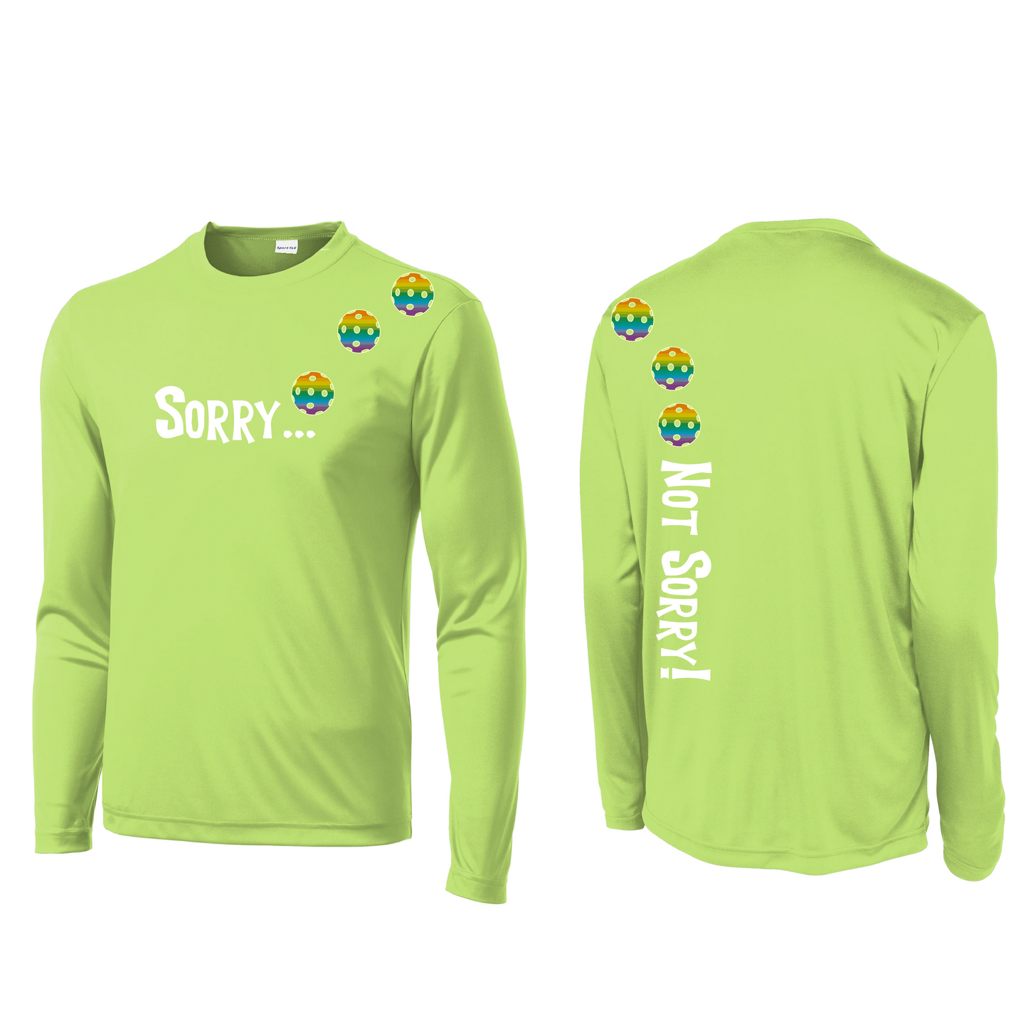 Sorry Not Sorry With Pickleballs (Pink Rainbow Red) Customizable | Men's Long Sleeve Athletic Shirt | 100% Polyester