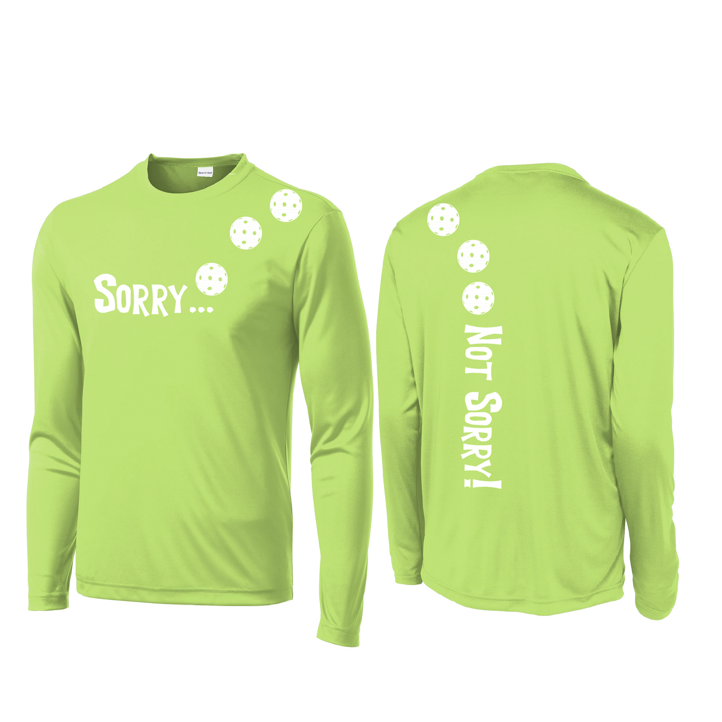 Sorry Not Sorry (Pickleballs Red White Yellow) | Men's Long Sleeve Athletic Shirt | 100% Polyester