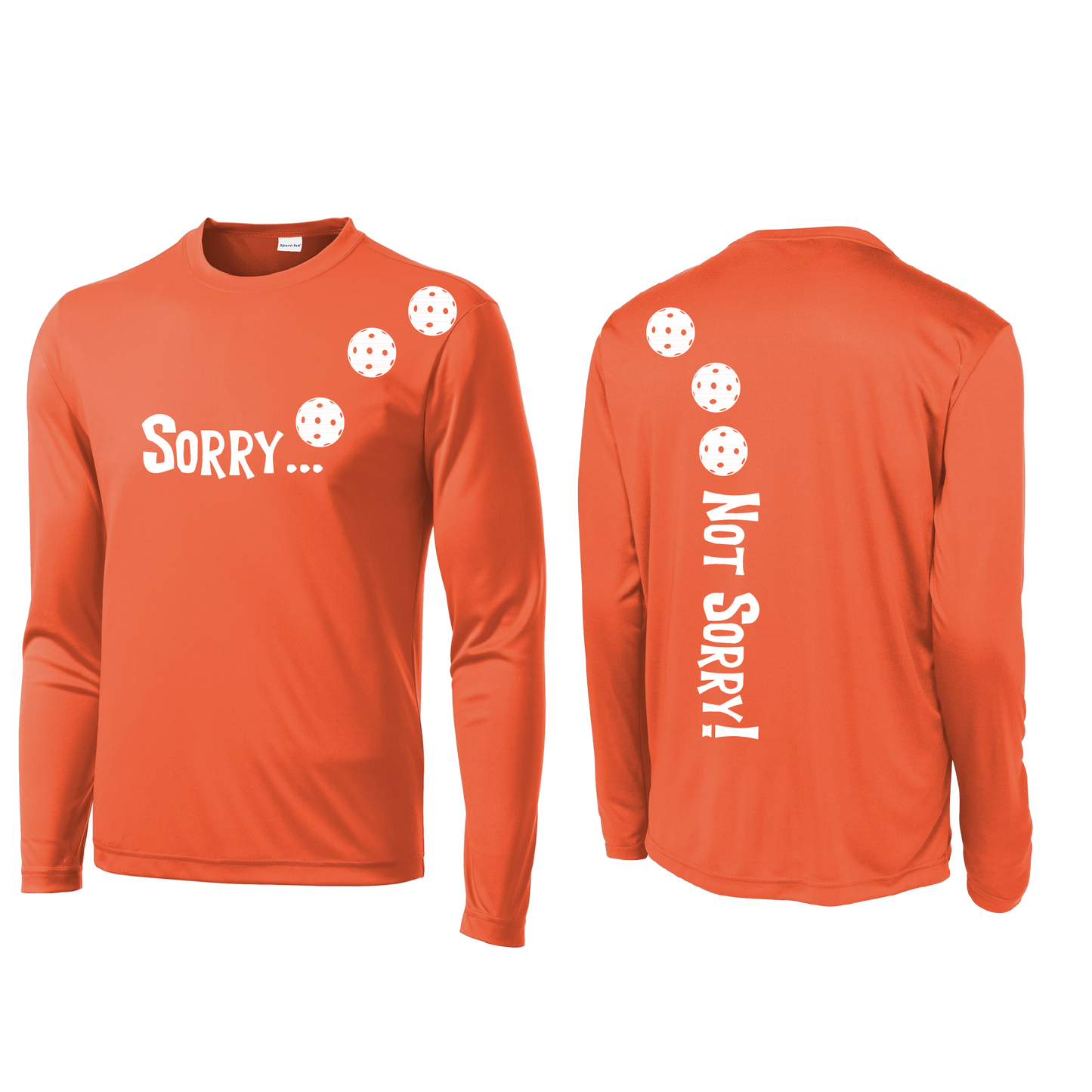 Sorry Not Sorry (Pickleballs Red White Yellow) | Men's Long Sleeve Athletic Shirt | 100% Polyester