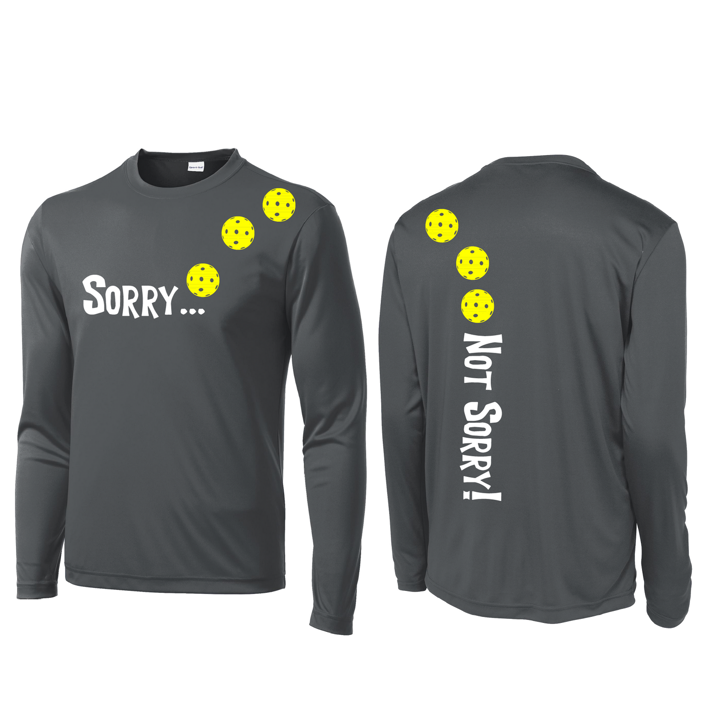 Sorry Not Sorry (Pickleballs Red White Yellow) | Men's Long Sleeve Athletic Shirt | 100% Polyester