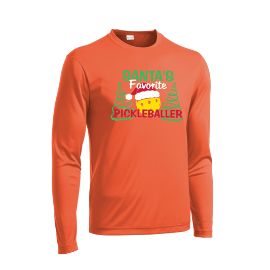 Santa's Favorite Pickleballer | Men's Long Sleeve Athletic Shirt | 100% Polyester