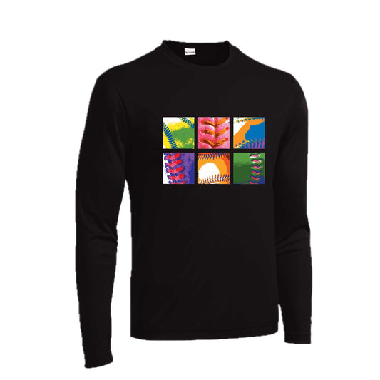 Baseball Squares | Men's Long Sleeve Athletic Baseball Performance T-Shirt | 100% Polyester