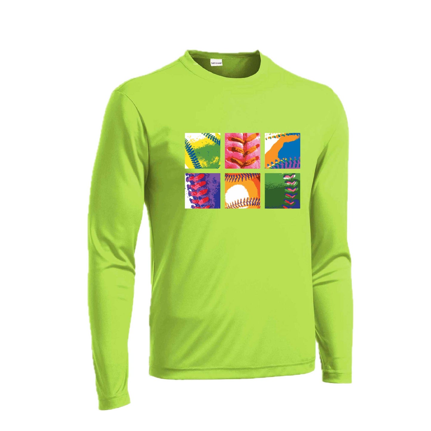 Baseball Squares | Men's Long Sleeve Athletic Baseball Performance T-Shirt | 100% Polyester