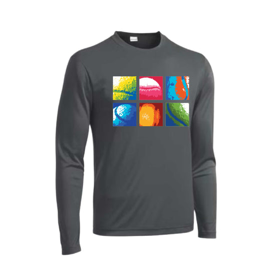 Tennis Squares | Men's Long Sleeve Athletic Tennis Performance T-Shirt | 100% Polyester