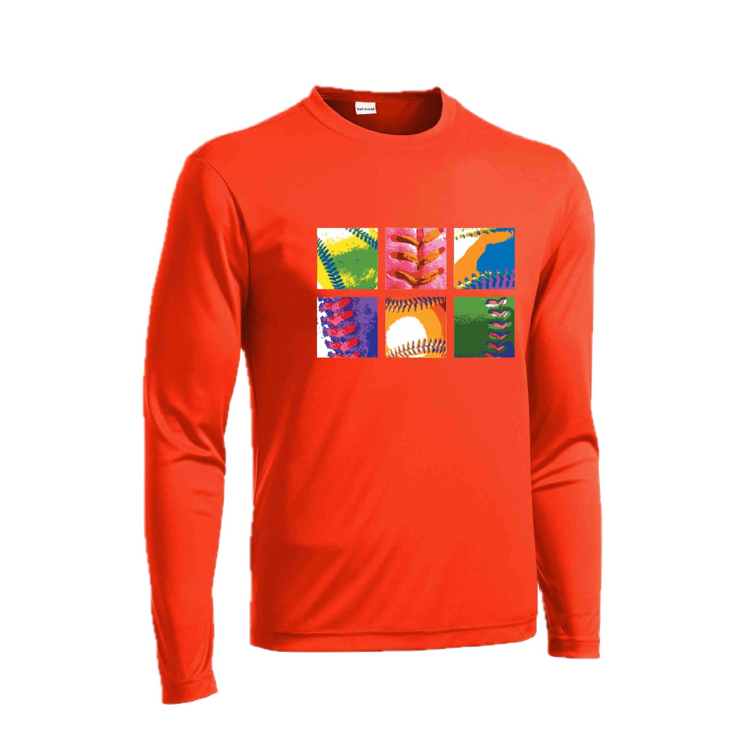 Baseball Squares | Men's Long Sleeve Athletic Baseball Performance T-Shirt | 100% Polyester