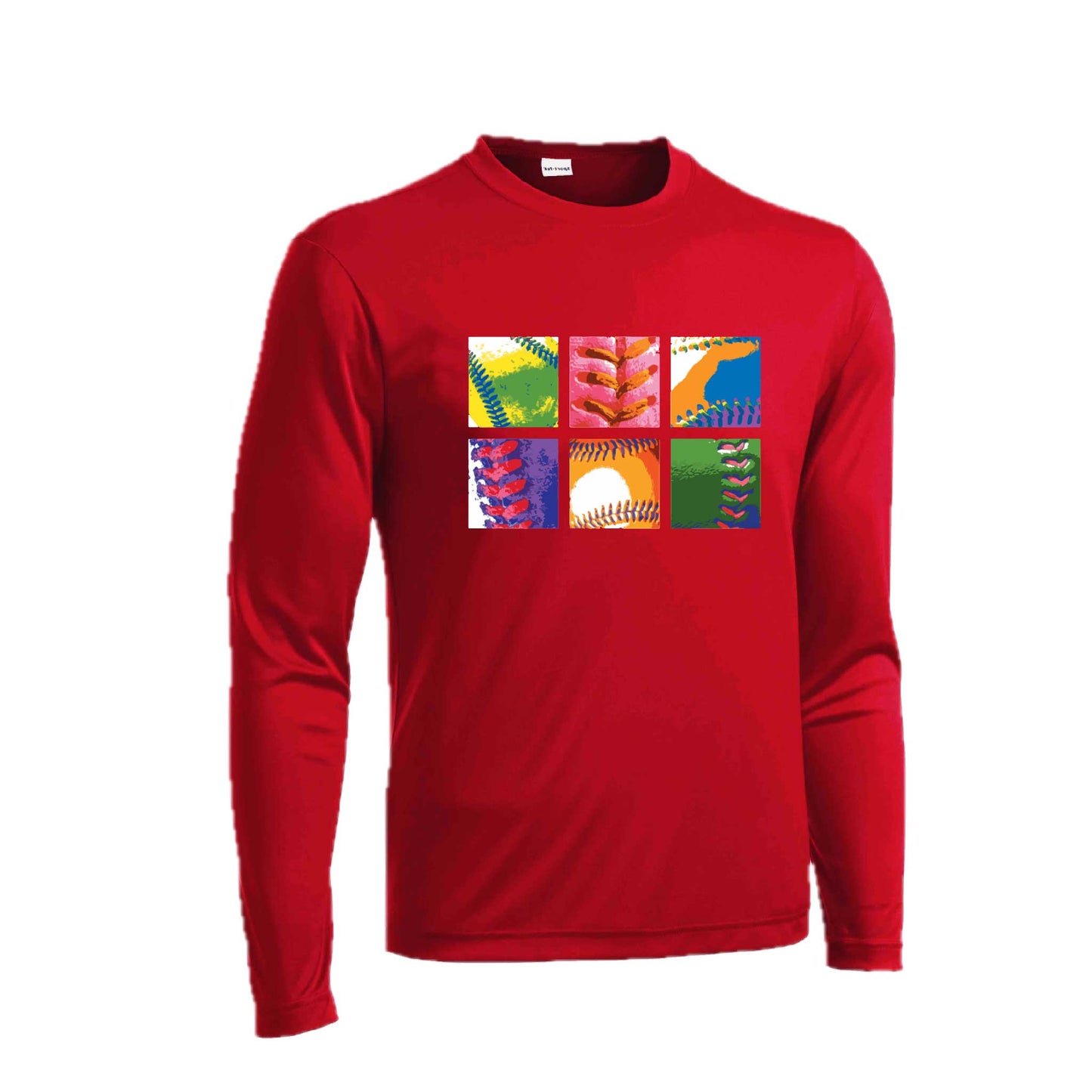 Baseball Squares | Men's Long Sleeve Athletic Baseball Performance T-Shirt | 100% Polyester
