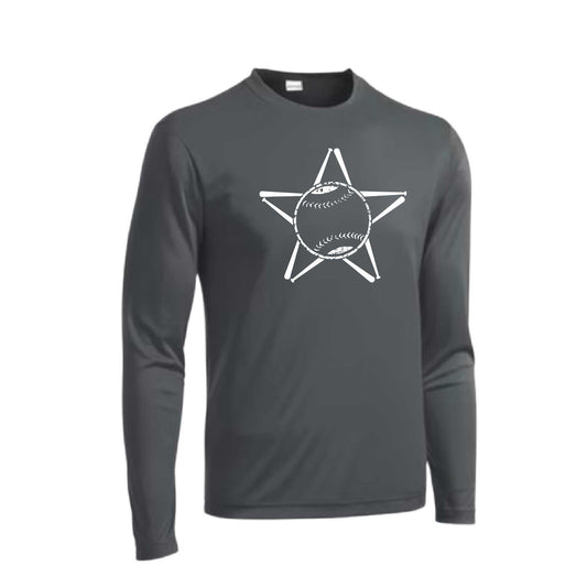 Baseball Star | Men's Long Sleeve Athletic Baseball Performance T-Shirt | 100% Polyester