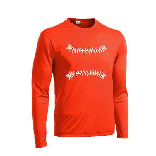 Baseball Stitches | Men's Long Sleeve Athletic Baseball Performance T-Shirt | 100% Polyester