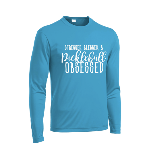 Stressed Blessed & Pickleball Obsessed | Men's Long Sleeve Athletic Shirt | 100% Polyester