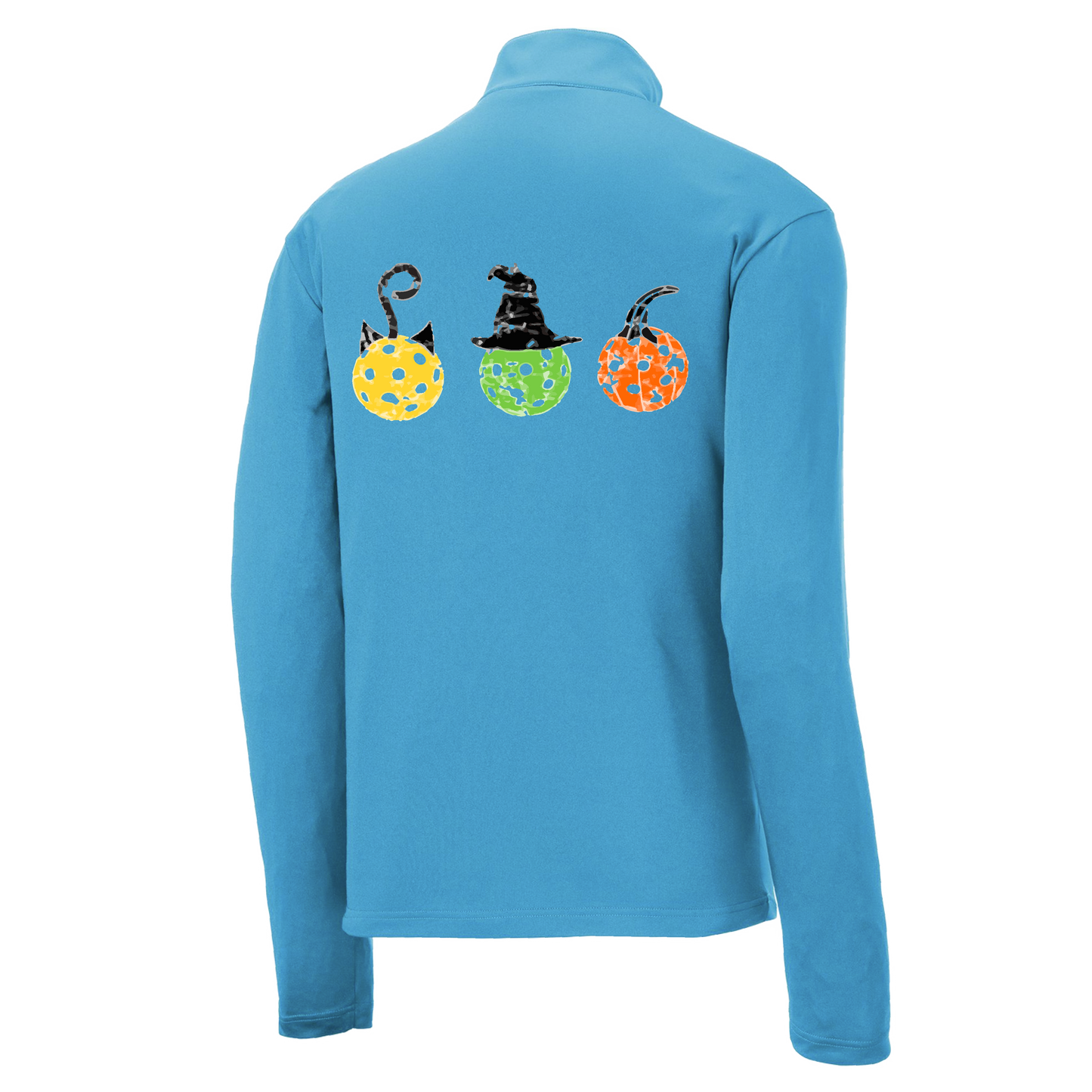 Cat Witch Pumpkin | Men's 1/4 Zip Long Sleeve Pullover Athletic Shirt | 100% Polyester